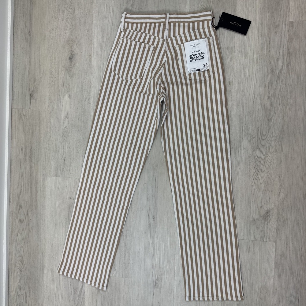 Rag & Bone Shea High Rise Relaxed Straight Jeans Womens 24 Tan Stripe - Picture 7 of 9